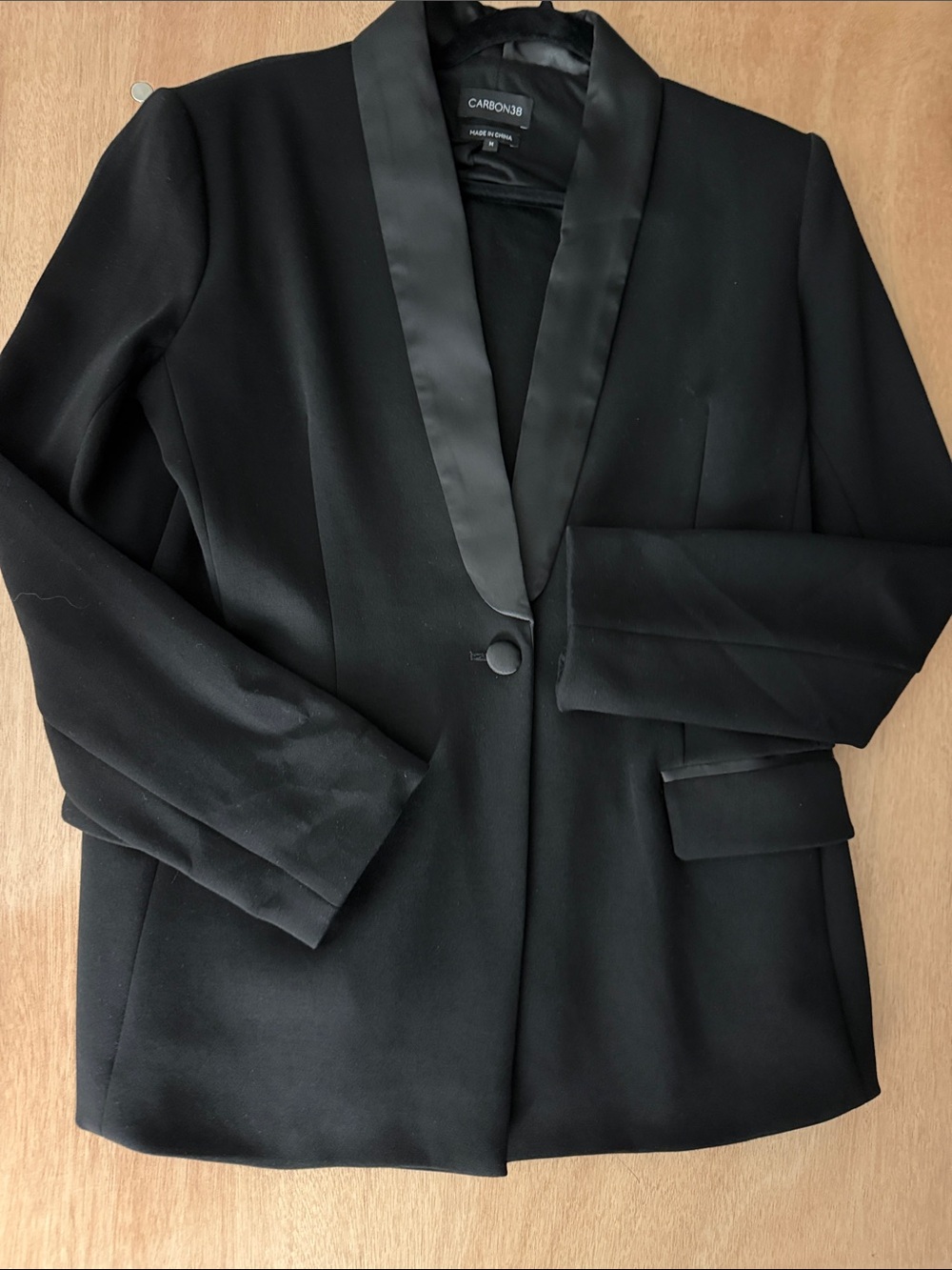 Carbon38 Black Satin-Trim Single-Button Blazer - Picture 2 of 12